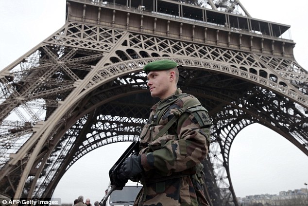 Soldier patrolling in Paris