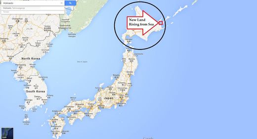 new land rise off coast of Hokkaido Japan.