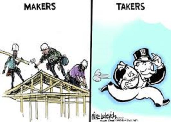 politicaal cartoon of makers and takers
