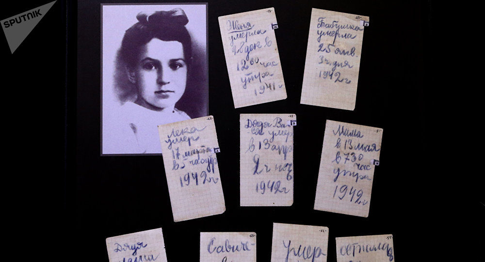 The diary of Tanya Savicheva at the museum in the Piskaryovo Memorial Cemetery 