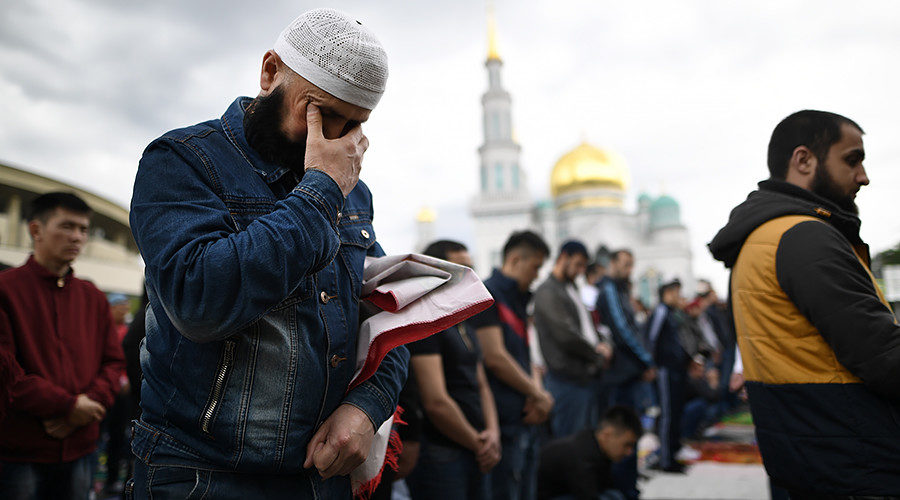 Muslims pray outside 