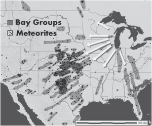Orientation of the secondary impacts related to the body that hit the Michigan lake