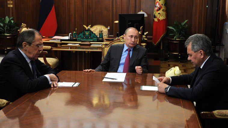 Sergei Lavrov, Vladimir Putin and Sergei Shoigu