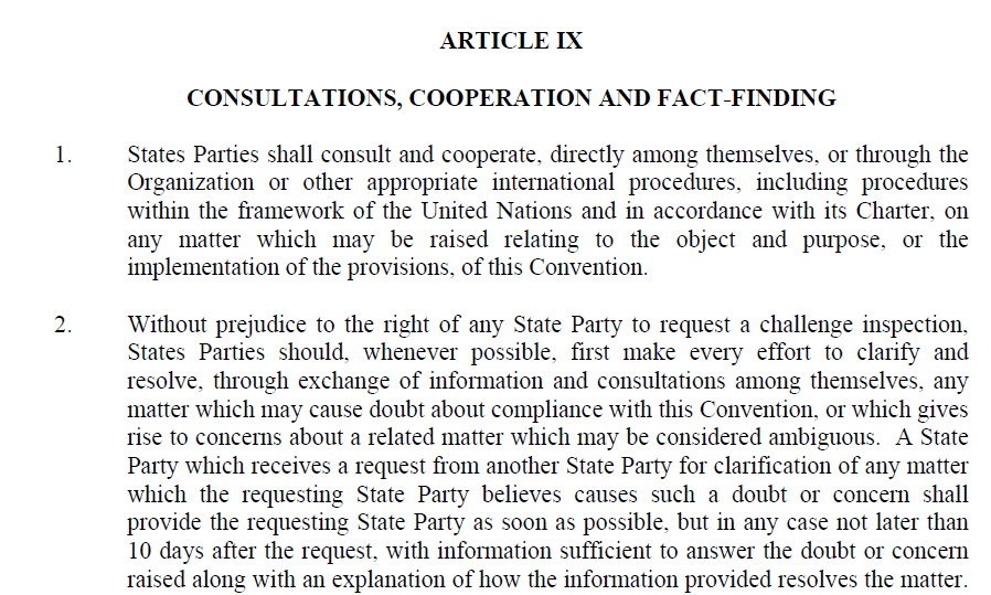 Article IX -  Chemical Weapons Convention (CWC)