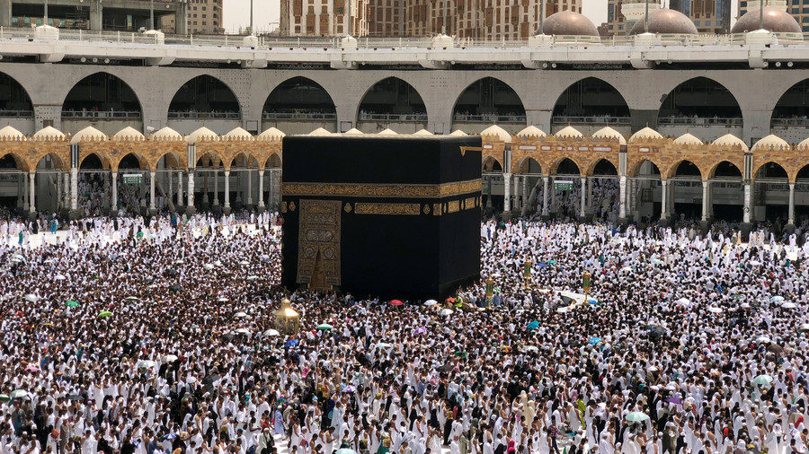 The holy Kaaba at the Grand Mosque in Mecca