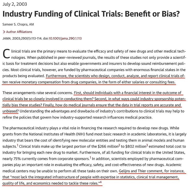 industry funding clinical trials JAMA