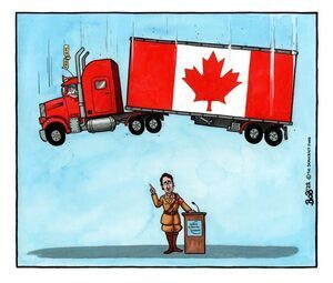 Truckers for freedom in Canada cartoon