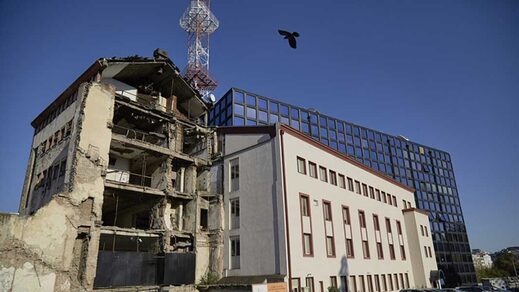 The Radio Television of Serbia building destroyed by NATO bombings in 1999