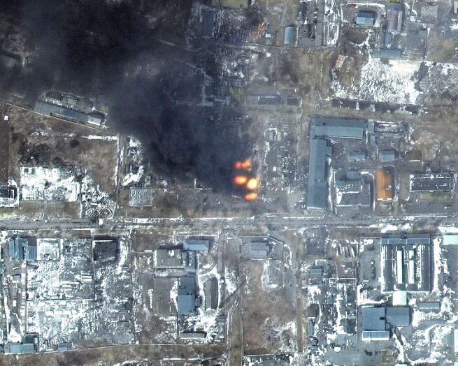 Satellite image of damaged buildings Mariupol